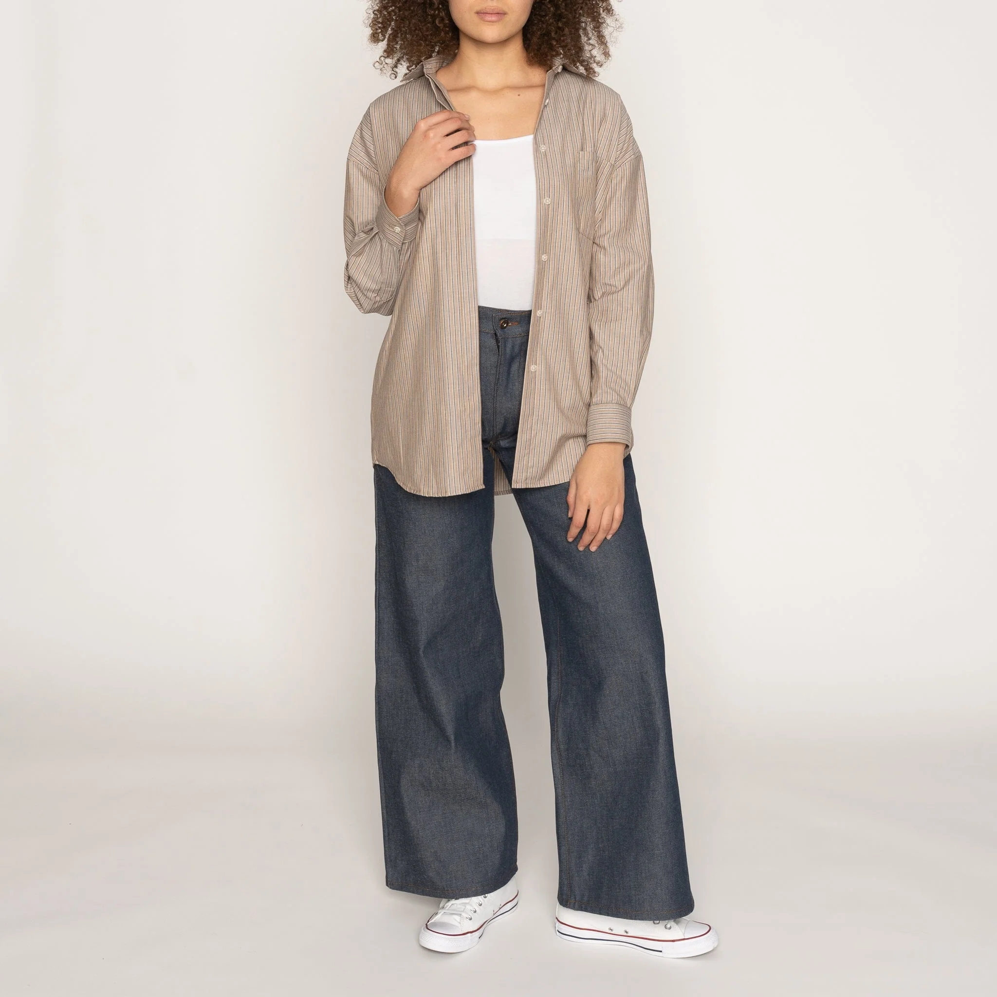 Roomy Shirt - Soft Finish Classic Stripe - Taupe - Image 5